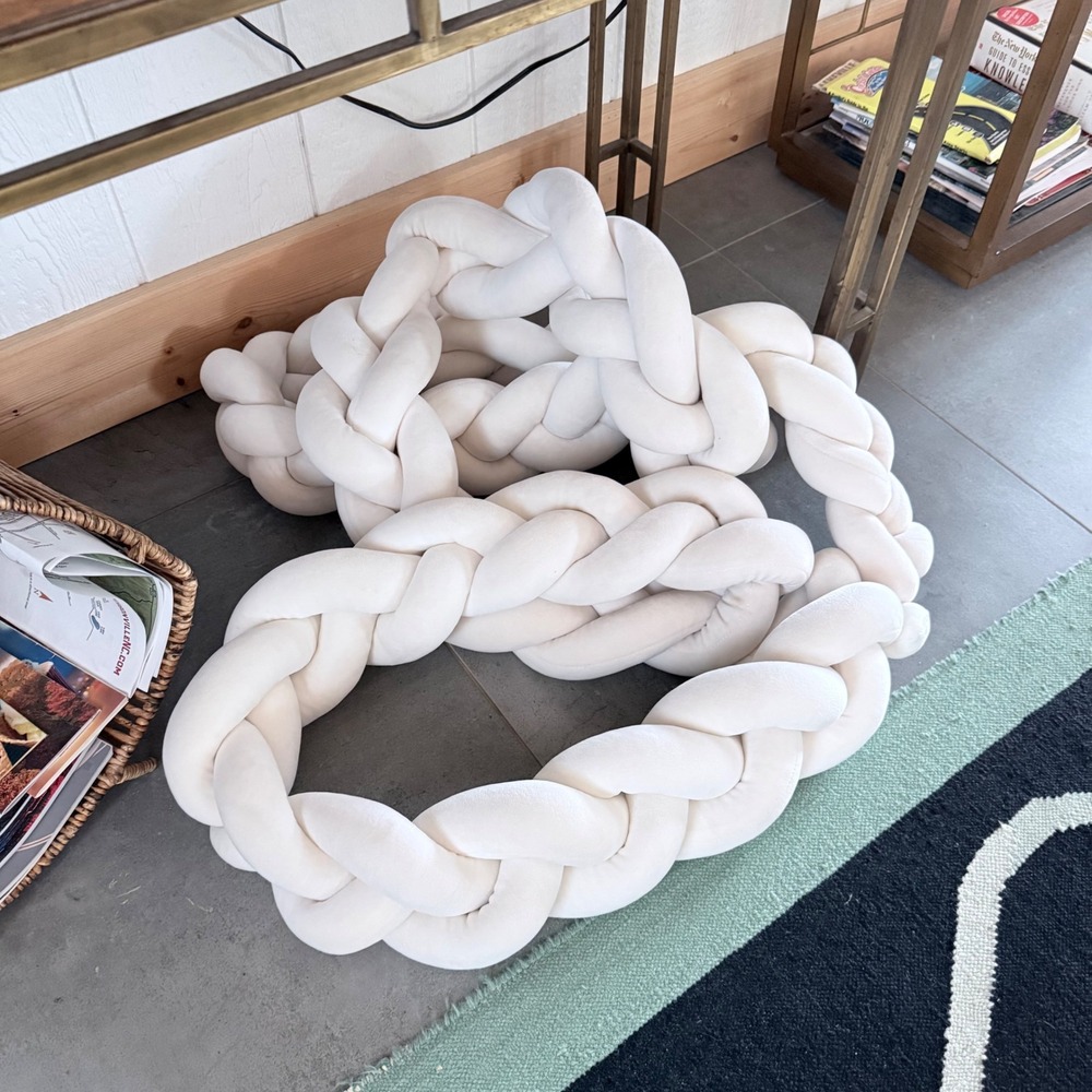 Nordic Style Plush Rope Knot Pillow Cream‎ Excellent Braided Decor Hygge